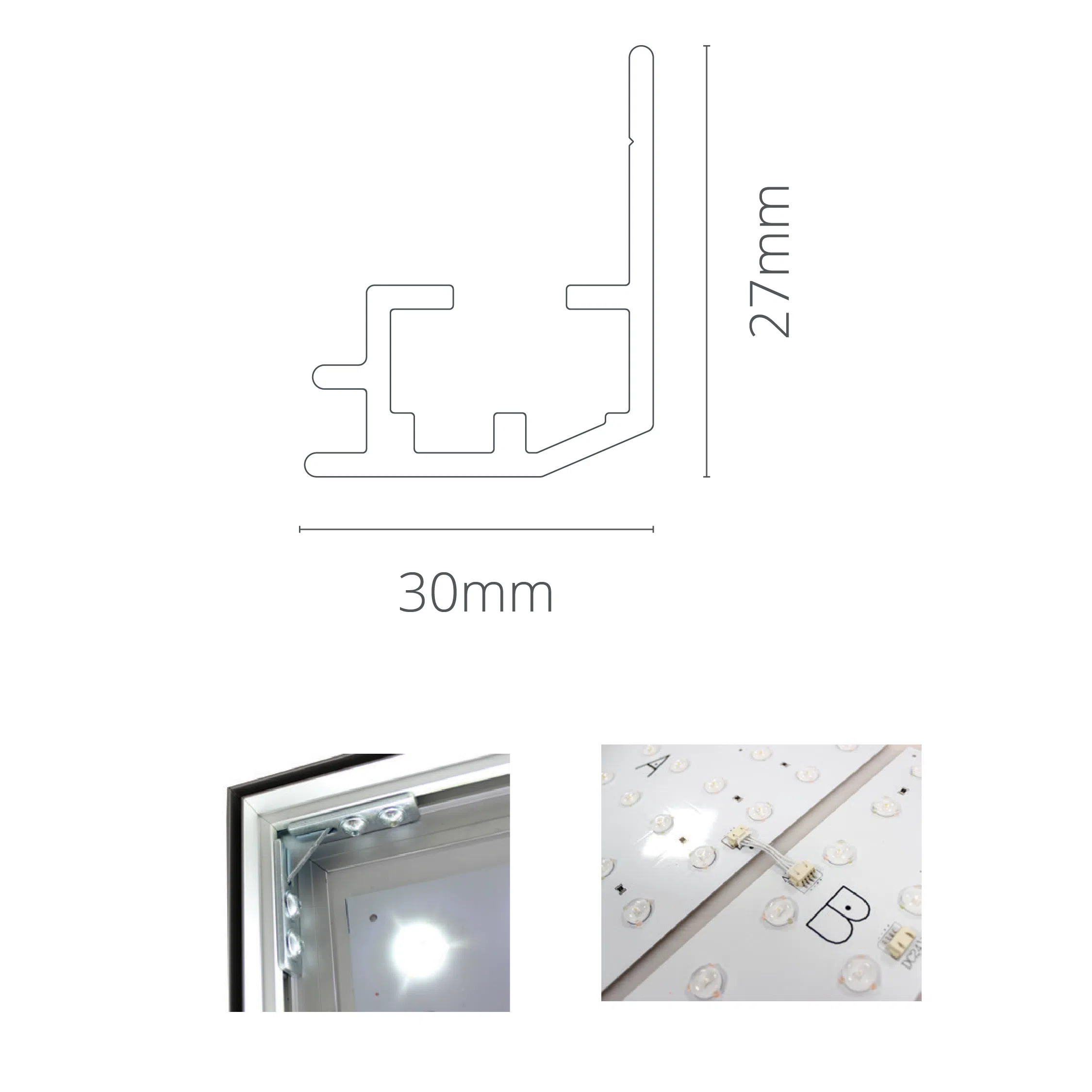 Seinään kiinnitettävä LED-valokaappi 30 mm (Useita kokoja)