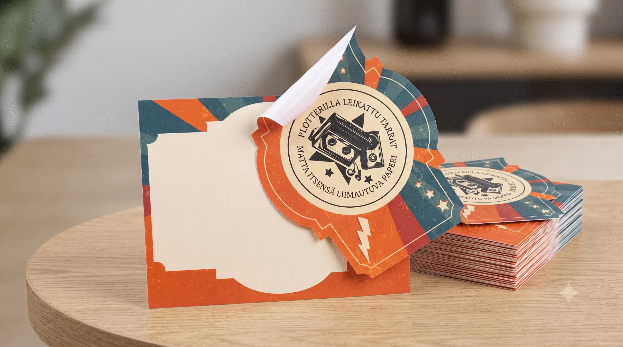 Yksittäiset muotoon leikatut tarrat (Die-cut / Plotter-leikkaus)